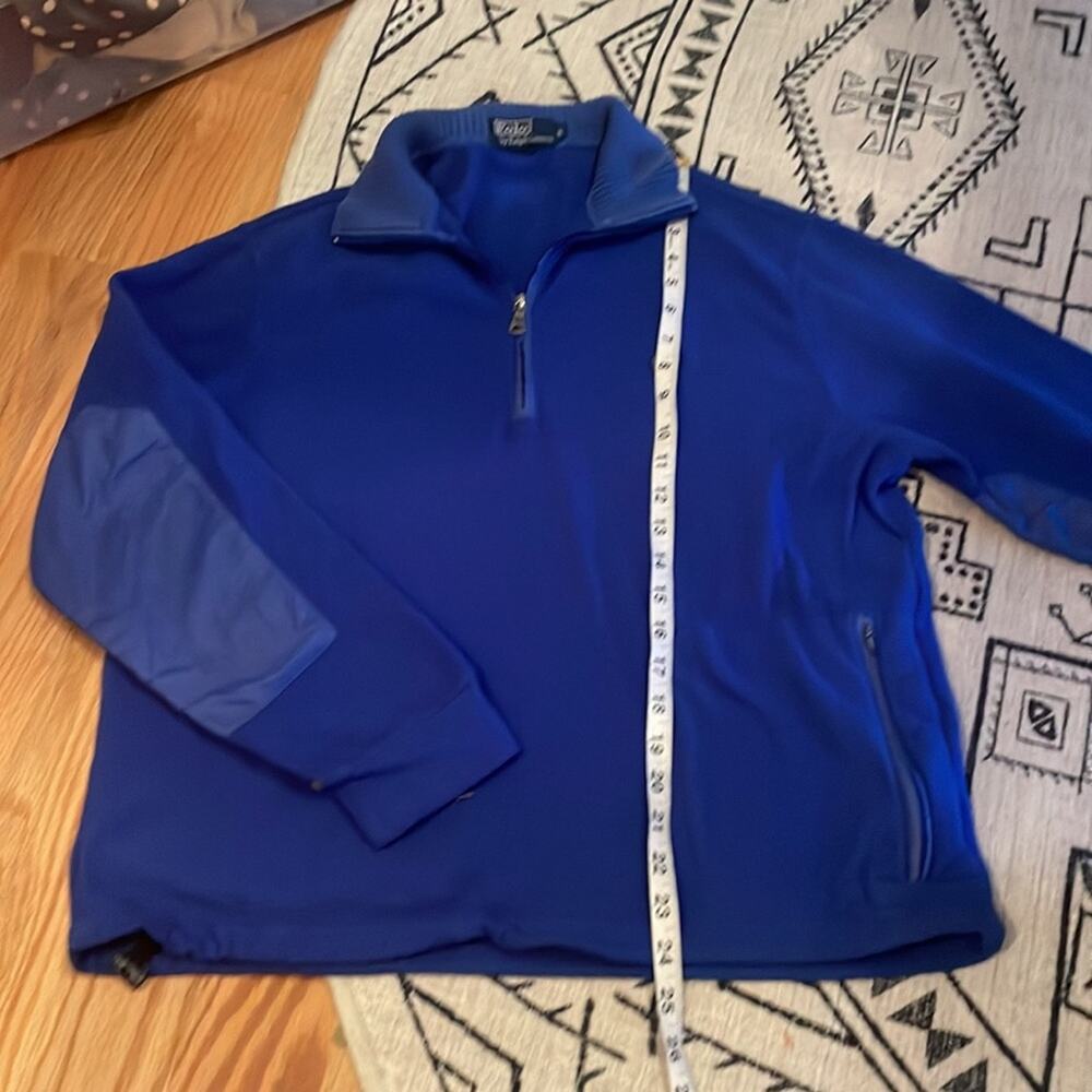 POLO RALPH LAUREN MEN'S Blue fleece with mixed material on elbows 1/4 ZIP - Picture 3 of 8